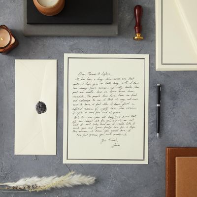 72 Piece Stationery Set for Writing Letters with 48 Ecru and Black Border Paper Sheets and 24 Envelopes, 8.5 x 11 Image 2