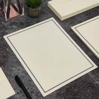 72 Piece Stationery Set for Writing Letters with 48 Ecru and Black Border Paper Sheets and 24 Envelopes, 8.5 x 11 Image 3