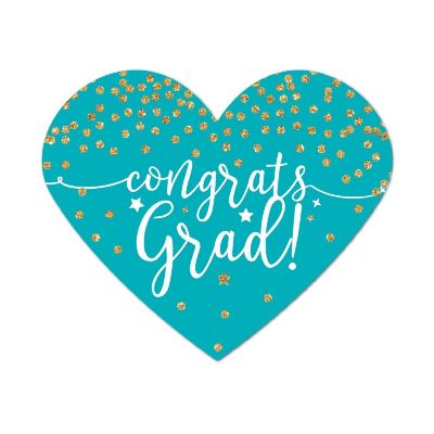 75 Aqua/Gold Heart Label Congrats Grad! Image 1