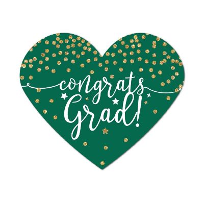 75 Emerald/Gld Heart Label Congrats Grad Image 1