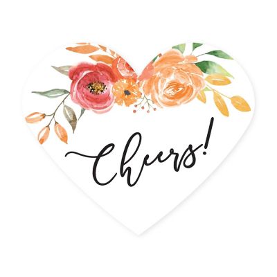 75 Fall Watercolor Heart Label Cheers Image 1