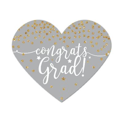 75 Gray/Gold Heart Label Congrats Grad! Image 1