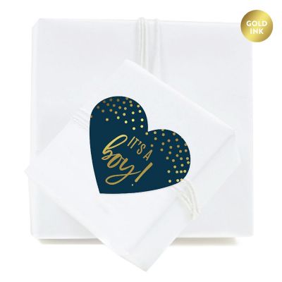 75 Navy Blue Dots Heart Label It's a Boy Image 1
