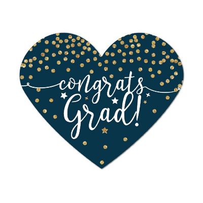 75 Navy/Gold Heart Label Congrats Grad! Image 1