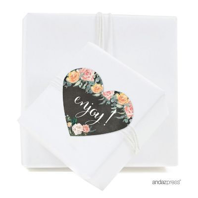 75 Peach Chalkboard Heart Label Enjoy! Image 1