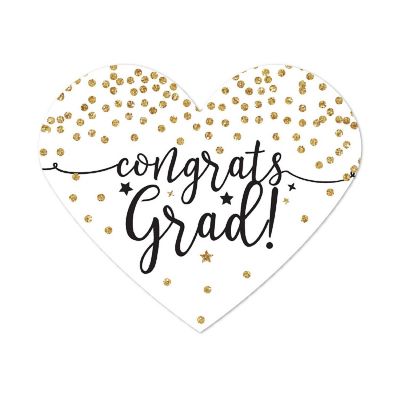 75 White/Gold Heart Label Congrats Grad! Image 1