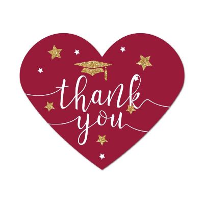 75PC Maroon/Gold  Heart Label Thank You! Image 1