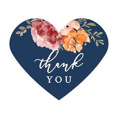 75PC Navy/Orange Heart Label Thank You Image 1