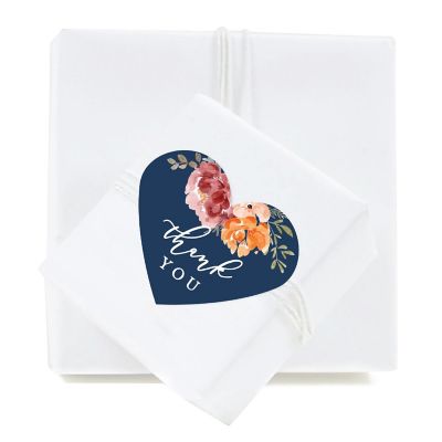 75PC Navy/Orange Heart Label Thank You Image 1