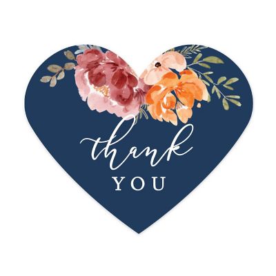75PC Navy/Orange Heart Label Thank You Image 1