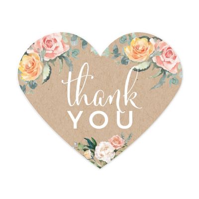 75PC Peach Kraft Heart Label Thank You Image 1