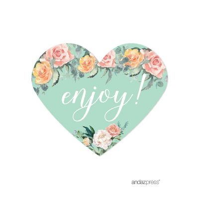75PC Peach Mint Heart Label Enjoy! Image 1