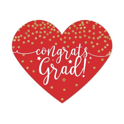 75PC Red/Gold Heart Label Congrats Grad! Image 1