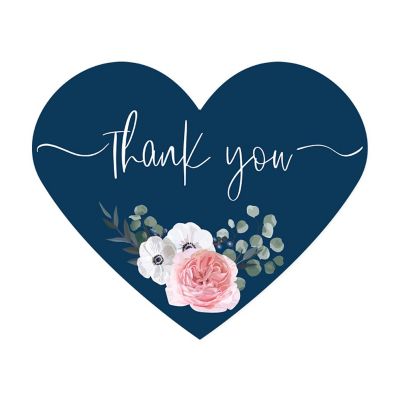 75PC Winter Navy Heart Label Thank You Image 1