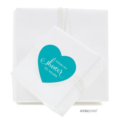 75PK From My Shower Aqua Heart Labels Image 1