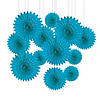 8" - 16" Turquoise Hanging Paper Fans - 12 Pc. Image 1