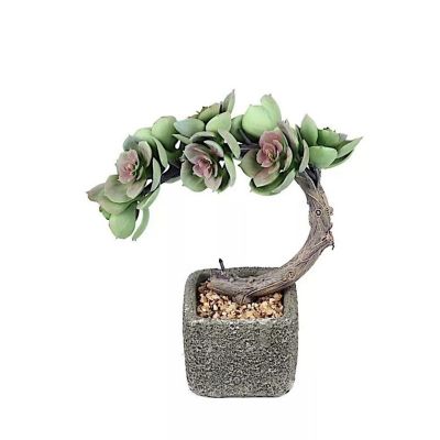 8-Inch Tall Brown Concrete Planter Pot Artificial Mini Succulents Tree Image 1