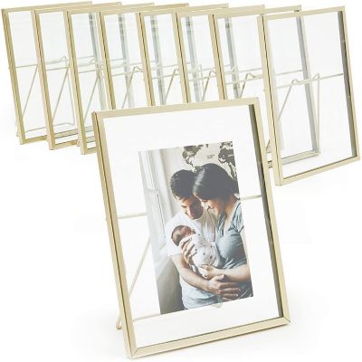 8 Pack Gold 5x7 Floating Picture Frames for Tabletop, Pressed Flowers, Home Decor Image 1
