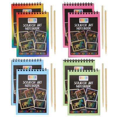 8 Pack Rainbow Color Scratch Art Pads Set for Kids with Wooden Styluses, 10 Sheets, 5.5 x 3.9 in Image 1