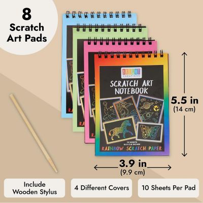 8 Pack Rainbow Color Scratch Art Pads Set for Kids with Wooden Styluses, 10 Sheets, 5.5 x 3.9 in Image 3
