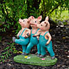 8" Three Pigs Dancing in Blue Overalls Outdoor Garden Statue Image 1