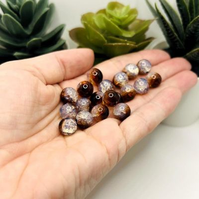 80 Pcs 10mm Brown Crackle Beads Image 1