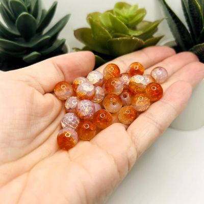 80 Pcs 10mm Orange Crackle Beads Image 1
