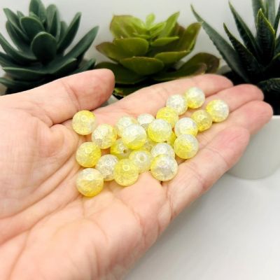 80 Pcs 10mm Yellow Crackle Beads Image 1