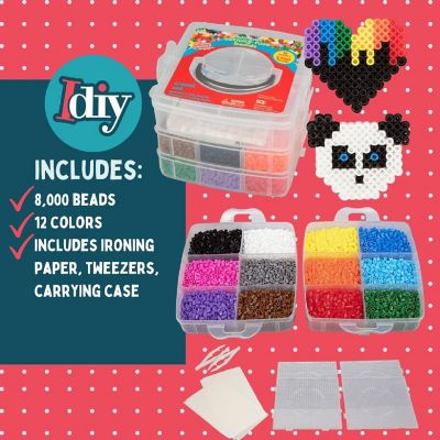 8,000pc Fuse Bead Super Kit w Carrying Case -Presorted 12 Colors, Tweezers, Peg Boards, Iron Paper- Works w Perler- Melting Craft Gift, Pixel Art Project, Kids Image 3
