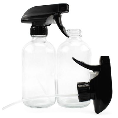 8oz Clear Glass Spray Bottles w/ 3-Setting Black Sprayers 2pk Image 1