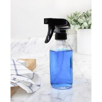 8oz Clear Glass Spray Bottles w/ 3-Setting Black Sprayers 2pk Image 3