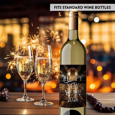 8PC Wine Bottle Happy New Year GoldBall Image 1