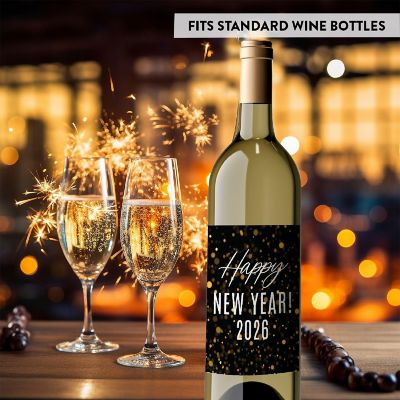 8PC Wine Bottle Happy New Year Gold Image 1