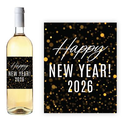 8PC Wine Bottle Happy New Year Gold Image 1