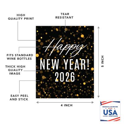 8PC Wine Bottle Happy New Year Gold Image 2