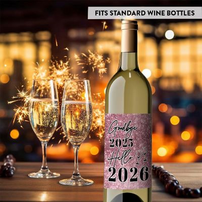 8PC Wine Bottle Happy New Year Pink Image 1