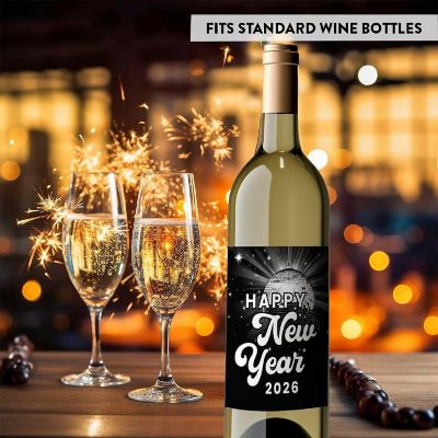 8PC Wine Bottle Happy New Year Silver Image 1