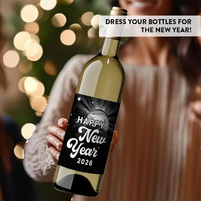 8PC Wine Bottle Happy New Year Silver Image 2