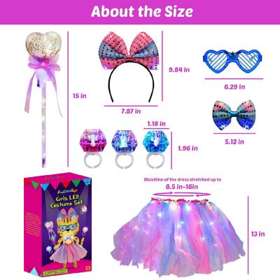 8PCS Fairy Princess Costume Set with LED Tutu Skirt, Ribbon & Wand for Girls Pretend Play Costume Image 1