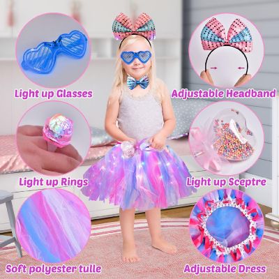 8PCS Fairy Princess Costume Set with LED Tutu Skirt, Ribbon & Wand for Girls Pretend Play Costume Image 2