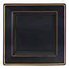 9.5" Black with Gold Square Edge Rim Plastic Dinner Plates (40 Plates) Image 1