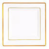 9.5" White with Gold Square Edge Rim Plastic Dinner Plates (40 Plates) Image 1