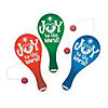 9" Joy To the World Red, Green & Blue Wood Paddleball Games - 12 Pc. Image 1