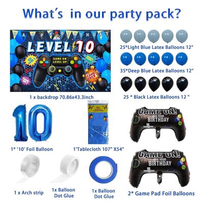90 Pcs 10th Birthday Video Game Party Decorations for Boys with Balloons, Tablecloth, Cake Toppers Image 1