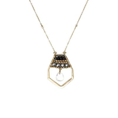 A Blonde and Her Bag - Black, Grey And Gold Multi Bead Crystal And Facet Quartz Teardrop Long Necklace Image 1