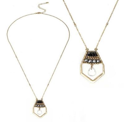 A Blonde and Her Bag - Black, Grey And Gold Multi Bead Crystal And Facet Quartz Teardrop Long Necklace Image 2