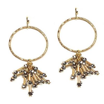 A Blonde and Her Bag Jewelry - Gold Hoop Dangle Earring with Grey Crystal Bead Drops Image 3