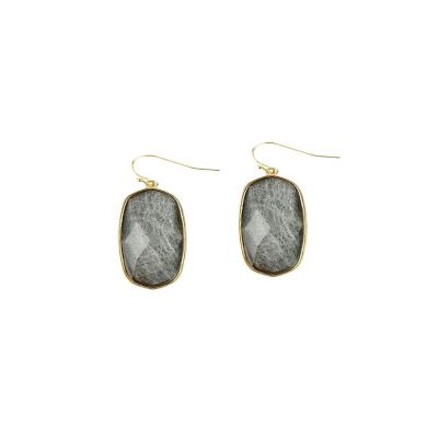 A Blonde and Her Bag Jewelry - Grey Quartz Facet Stone Earring Image 1
