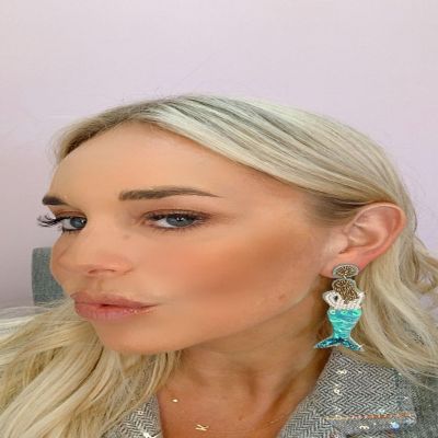 A Blonde and Her Bag Jewelry - Handmade Mermaid Earring with Blue Sequins Image 1