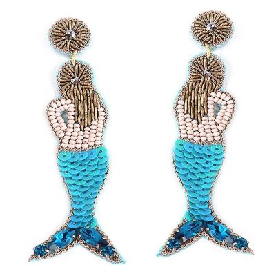 A Blonde and Her Bag Jewelry - Handmade Mermaid Earring with Blue Sequins Image 3